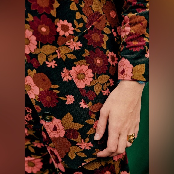 Sézane Tina Multicolour Retro Floral Garden Pattern Cotton Blazer - Picture 5 of 6